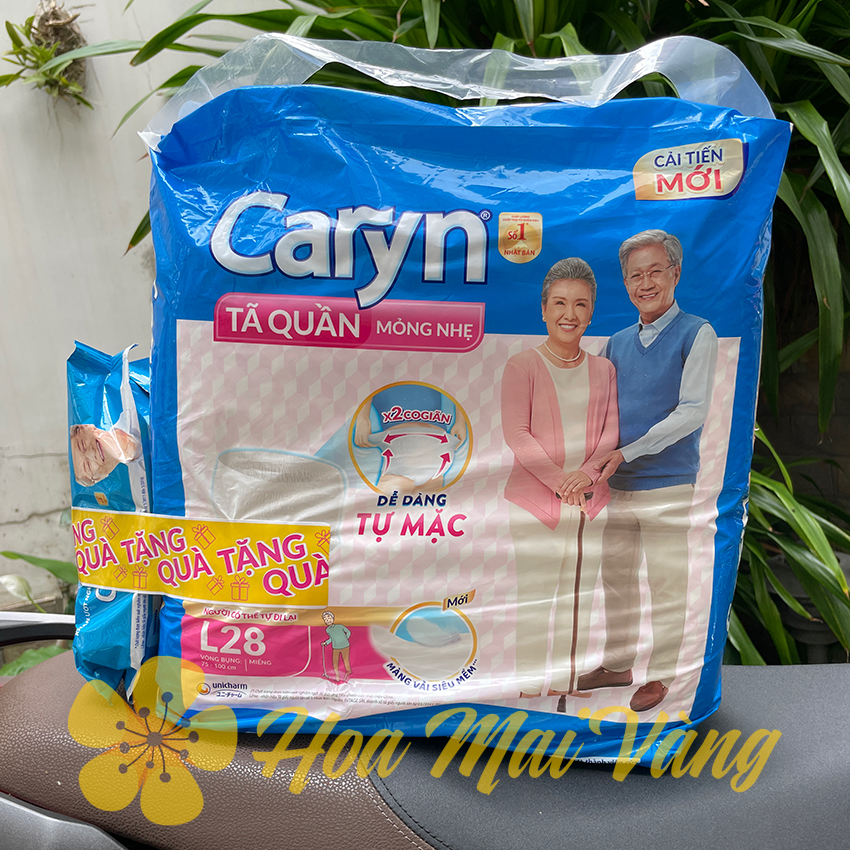 [TẶNG 1 BỊCH KHĂN ƯỚT] TÃ CARYN L28, Tã Quần Mỏng Nhẹ, size L, 28 cái, SHOP HOA MAI VÀNG
