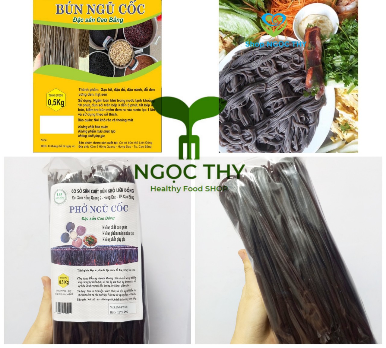 [Bún đen] Bún PHỞ ngũ cốc gạo lứt đặc sản Cao Bằng 500gr, bún ăn kiêng giảm cân eatclean/keto dai ngon