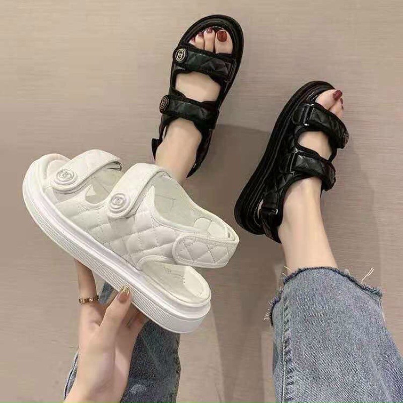 Dép quai hậu nữ, dép sandal quai ngang kẻ caro nữ tính