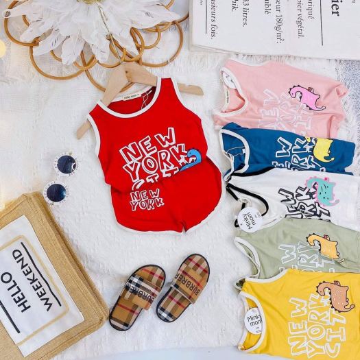 Bộ Ba Lỗ Bé Gái Bé Trai Minky Mom Vải Thun Lạnh Họa Tiết New York City Áo Thun 3 Lỗ Cho Bé Mặc Hè MKM3LO2110