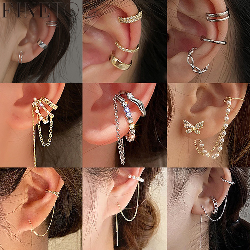 17KM Butterfly Earrings Set Clip Tassel Butterfly Design Accent Pearl Crystal For Women