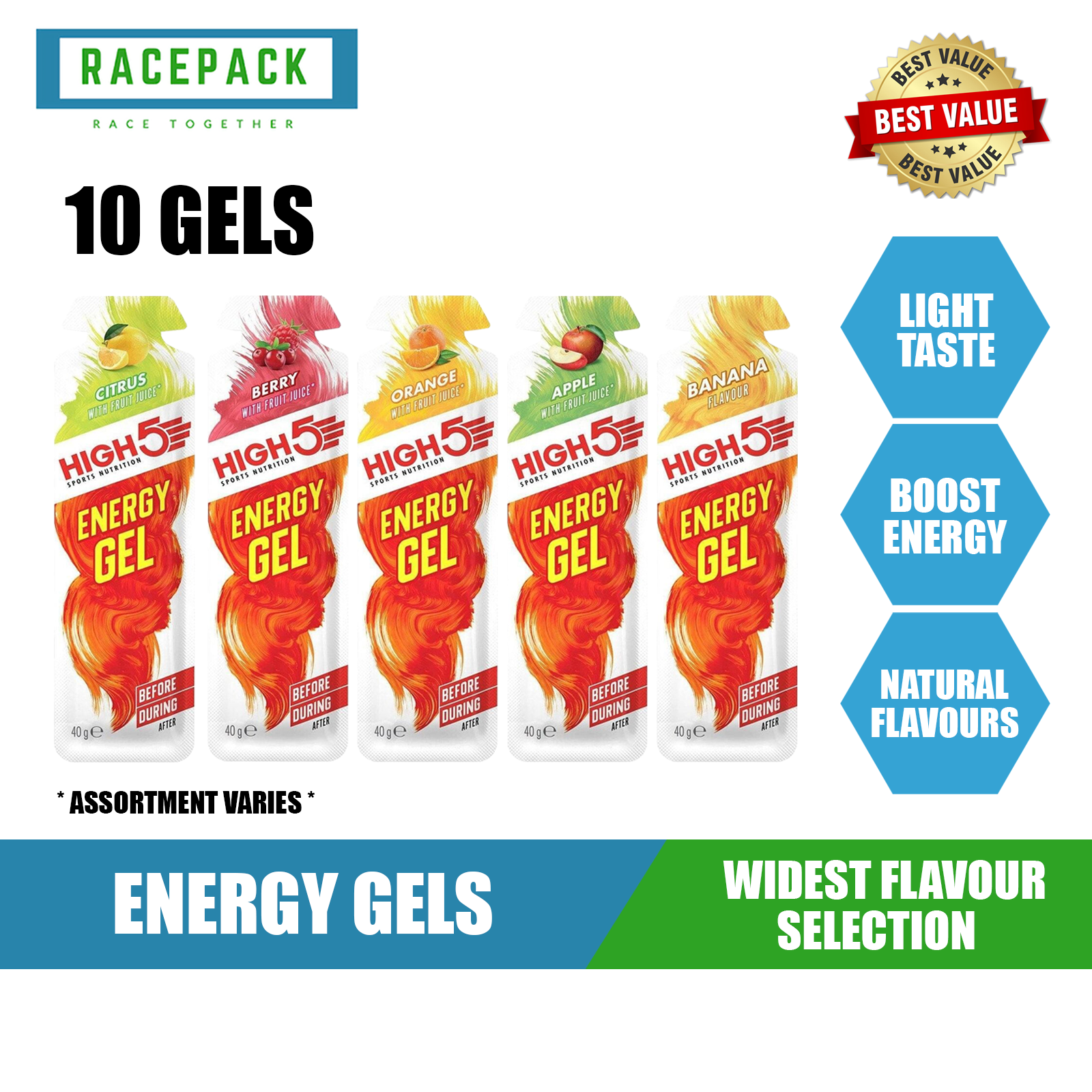 High 5 Energy Gel Aqua Mixed 66g - Pack Of 15 Gels For Running