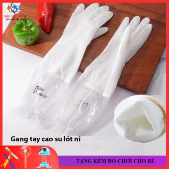 Găng Tay Cao Su Dài Tay Siêu Dai Siêu Bền, Lót Nỉ Có Chun Chống Tuột, Gang Tay Rửa Bát Giữ Ấm