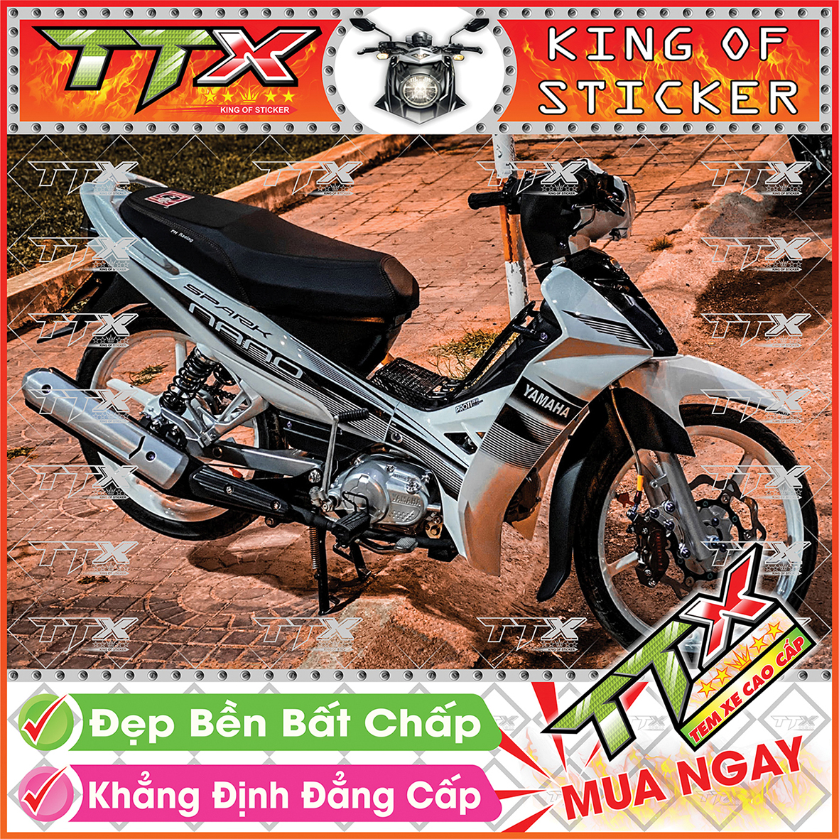 Tem Xe Sirius Trắng Nano Spark - Tem Sirius Nano Spark Trắng Siêu Đẹp - Mẫu Team Sirius Trắng