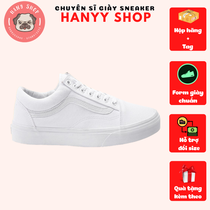 Giày Sneaker Thể Thao Nam Nữ Vans Old Skool Full Trắng - Giày Vans Old Skool - Giày Nam - Giày Sneaker Nữ