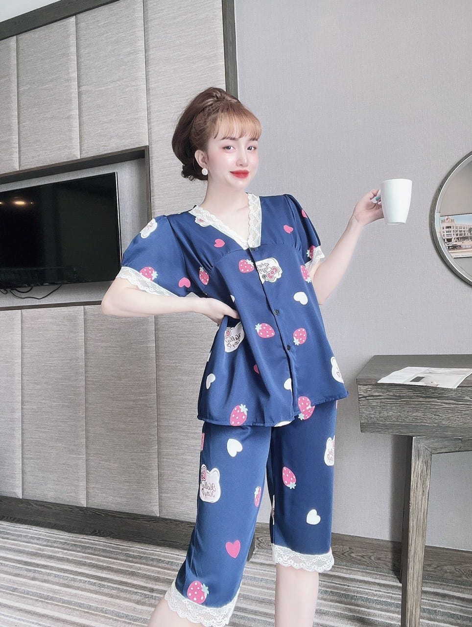 Đồ bộ mango quần ngố , xinh yêu - mẫu mặc sp thật