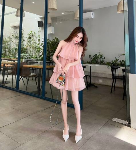 Đầm dáng dài cổ yếm eo bo chun KK150-13 | Thời trang công sở K&K Fashion