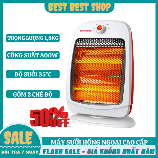 Máy Sưởi Điện Hồng Ngoại Sunhouse Shd7014 - Đèn Sưởi Ấm 2 Bóng Công Suất 800W, Bảo Hành 12 Tháng