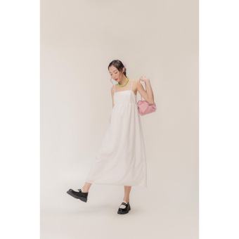 LIBÉ - Đầm hai dây voan ô sọc dáng suông dài màu trắng