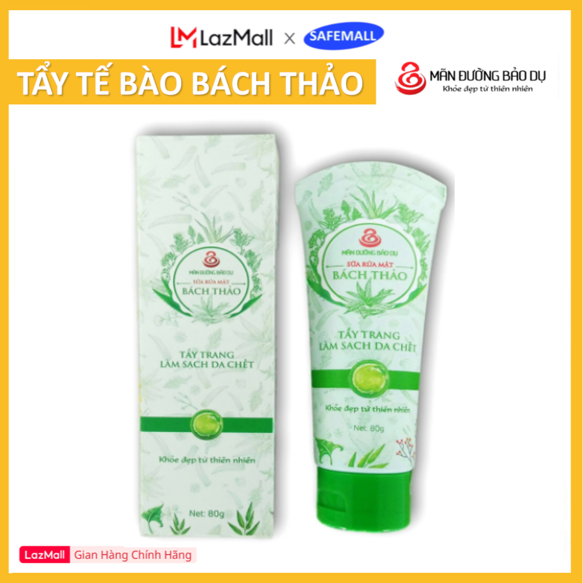 SAFEMALL - Sữa rửa mặt Bách Thảo tẩy trang làm sạch da ngăn ngừa lão hóa da - 80gr - Hàng Chính Hãng