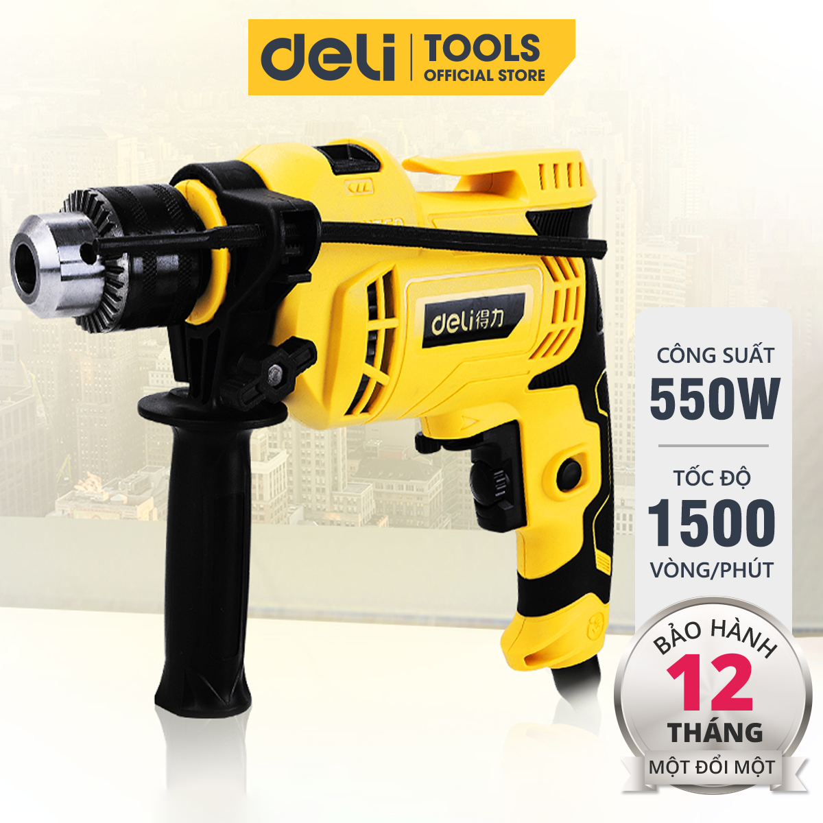 Máy Khoan Deli 550W Cao Cấp Chính Hãng - Khoan Tường, Gỗ, Bê Tông - Tay Cầm Có Thể Điều Chỉnh Góc Tiện Lợi - DL62810