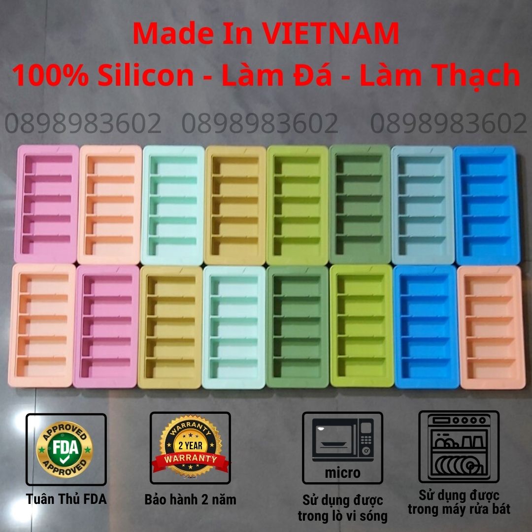 Khay làm đá 5 ngăn cỡ lớn đa năng bằng silicon, kích thước 24.5x12.5cm, dễ dàng làm và lấy đá ra khỏi khay