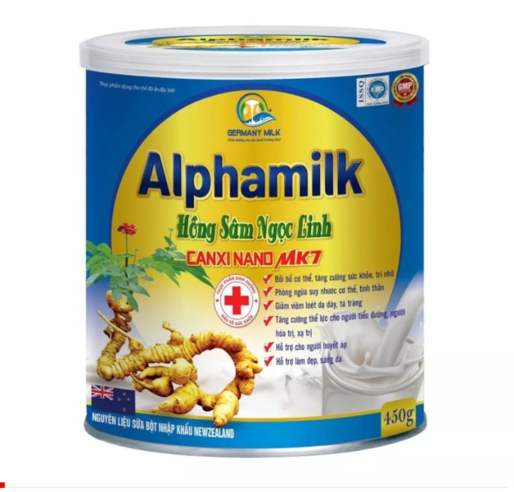 Sữa Bột AlPhamilk Hồng Sâm Ngọc Linh Canxi Nano MK7  ,Tăng Cường Sức Đề Kháng, Trí Nhớ , cho người Tiểu Đường,  Huyết áp, làm Đẹp Da- mọi lứa tuổi