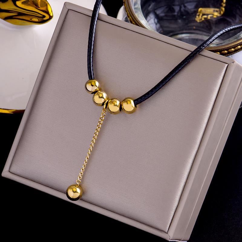 Yuki vòng cổ thép không gỉ 316l cho nữ vòng cổ quả cầu không phai màu trang sức tua rua vòng cổ choker màu đen sang trọng nhẹ nhàng cao cấp