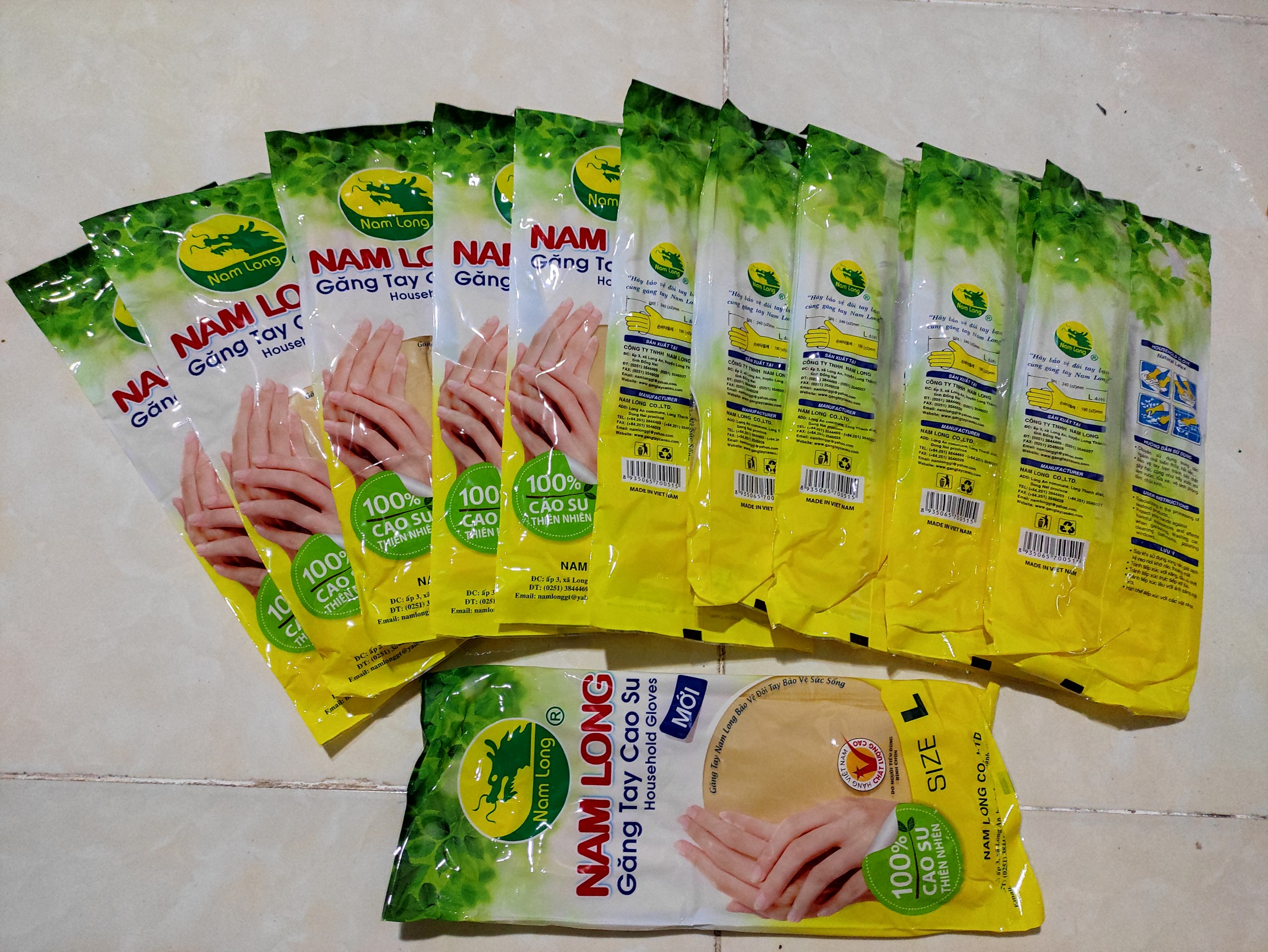 Combo 10 đôi găng tay cao su Nam Long dài 24cm, găng tay rửa bát, rửa chén Nam Long