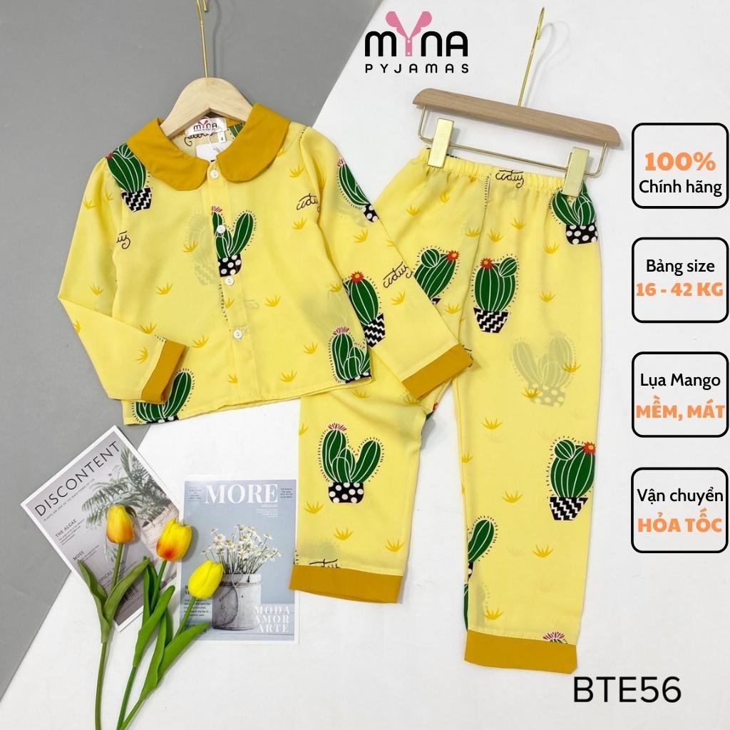 Bộ pijama tay dài bé gái, size từ 16 - 42kg, chất lụa mango mềm mịn, không nhăn, ảnh chụp thật - Myna Pyjamas