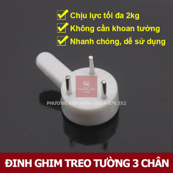 Đinh Ghim Tường 3 Chân Treo Ảnh Treo Đồ - Móc Treo Đóng Tường 3 Chân Không Cần Khoan