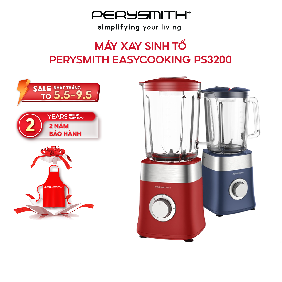 Máy xay sinh tố đa năng perysmith ps3200, công suất cao 800w, xay cá thịt xay đá, bảo hành 24 tháng