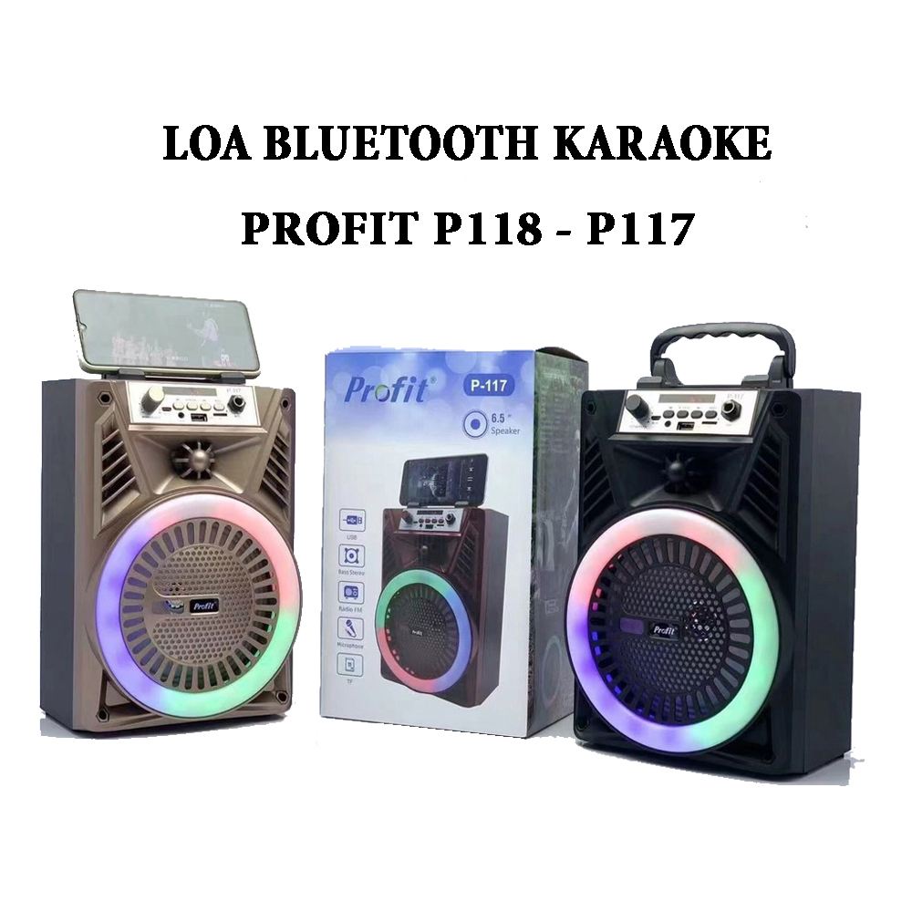 Loa Bluetooth Karaoke Profit P117 - P118 - Loa Hát Karaoke Bluetooth Tặng 01 Micro Có Dây , Bass 6.5 inch, Kèm đèn led , kết nối Bluetooh, AUX, USB, TF card - Loa du lịch xách tay