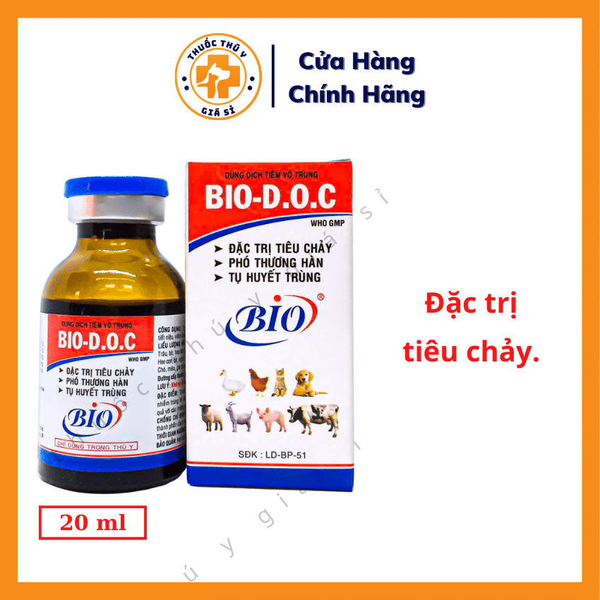 "Hoàn tiền đến 10%" Bio DOC 20ml - Trị Bệnh Tiêu Chảy, Phó Thương Hàn, Tụ Huyết Trùng, Sốt, Bỏ Ăn Trên Heo, Trâu, Bò, Dê, Cừu, Chó, Mèo, Gia Cầm - Thú Y Giá Sỉ