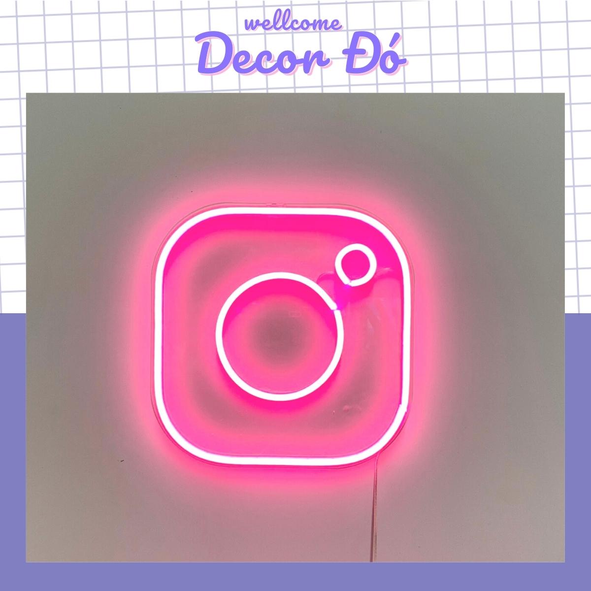 Đèn neon , instagram màu hồng , size 27x27cm , tặng miếng dán , tặng adapter , tặng 1,5m dây điện tàng hình