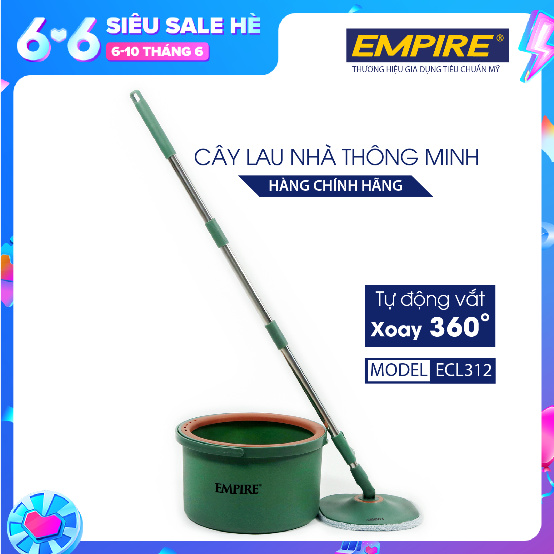 Cây lau nhà tiết kiệm nước bông lau hình vuông mới, bộ gồm 2 bông lau