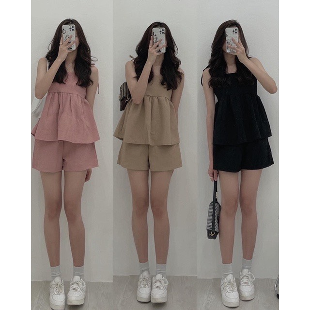 Sét áo babydoll 2 dây kèm quần hàng chuẩn l1