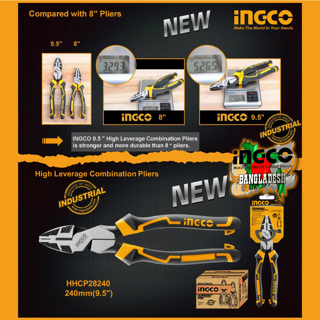 High Leverage Combination Pliers 9.5" Ingco hhcp28240