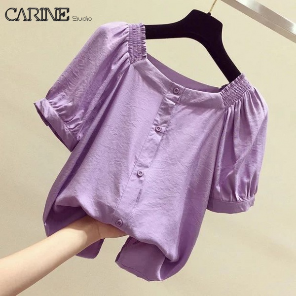 Carine Áo Sơ Mi Nữ Vải Voan Đa Năng Mùa Hè Với Một Vai Hở Cổ Áo Ngắn