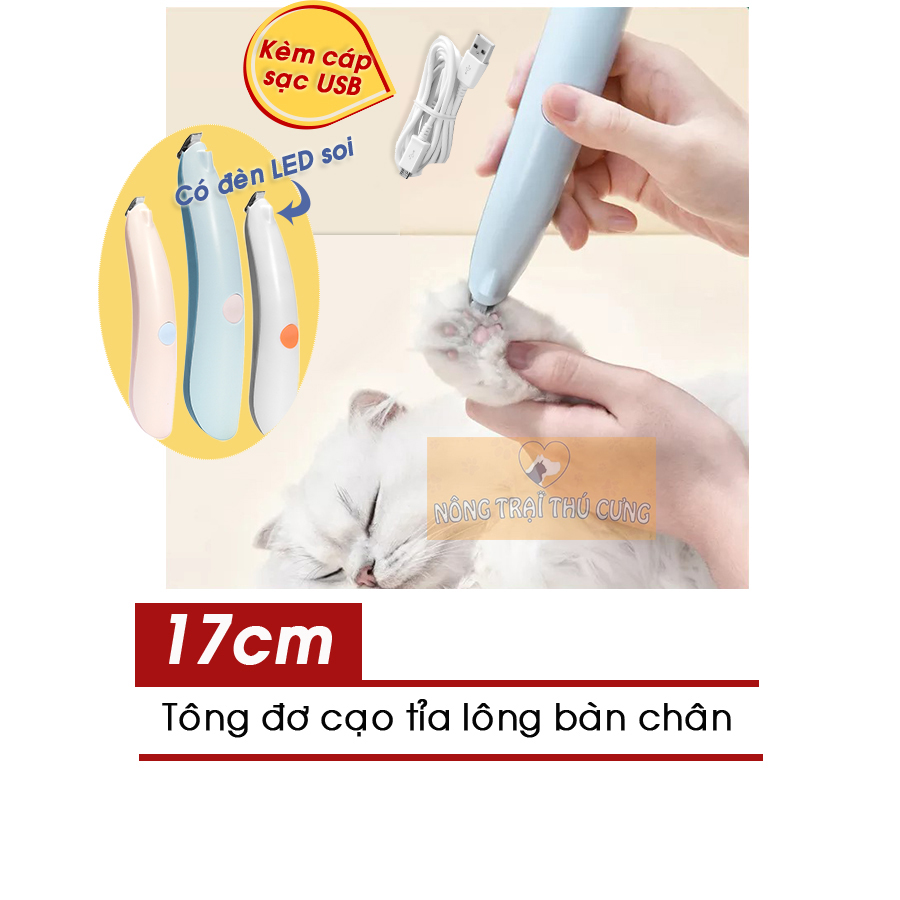 Tông Đơ Cạo Lông Bàn Chân Cho Chó Mèo PAKEWAY Có Đèn Led, Lưỡi Bén, Máy Êm Full Bộ Phụ Kiện- [Nông Trại Thú Cưng]