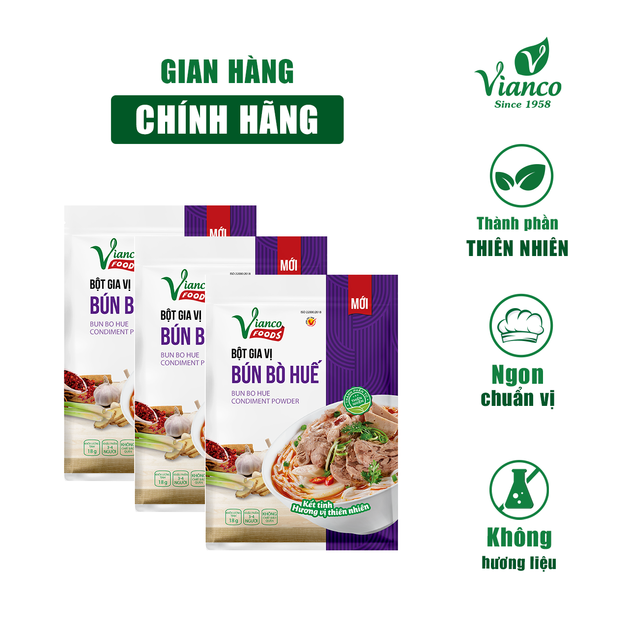Combo 3 gói Bột Gia Vị Bún Bò Huế Vianco - Việt Ấn 18gr