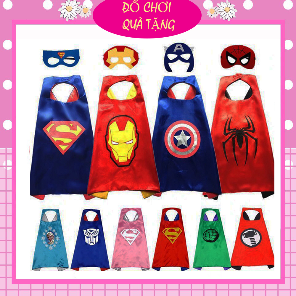 Áo choàng siêu nhân cho bé trai người nhện Spiderman\ người sắt Ironman\ Captain America\ Batman kèm mặt nạ