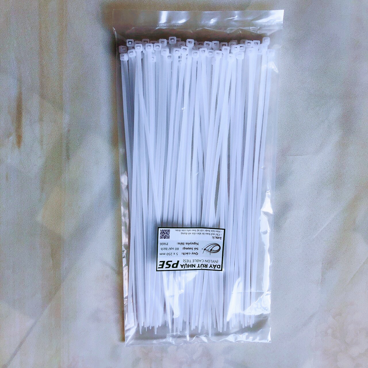 Dây rút nhựa PSE 5x250mm, dây rút nhựa 2 tấc rưỡi màu trắng, dây thít nhựa 25cm 250mm