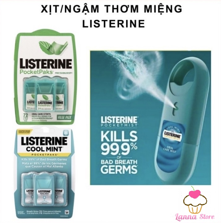 Xịt thơm miệng / miếng ngậm listerine 1 lốc 3 hộp mỹ 🇺🇸.