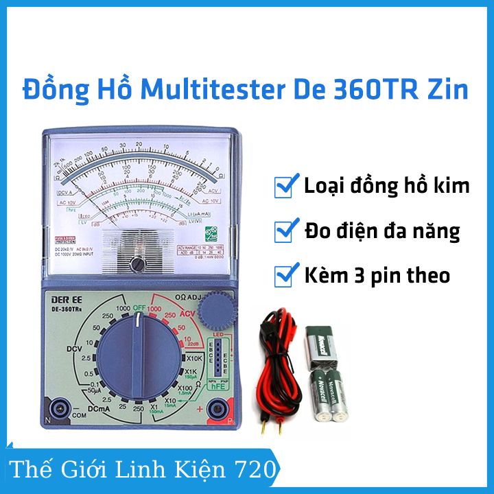 Đồng hồ đo điện tử vạn năng Multitester De 360TR Zin đo điện áp, điện trở, đo thông mạch có núm điều chỉnh kim đo