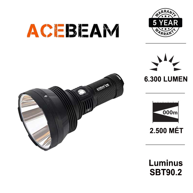 ACEBEAM K75 - đèn pin chiếu siêu xa độ sáng 6300 lumen chiếu xa 2500m bóng LED Luminus SBT90.2 sử dụng 04 pin 18650 dòng xả cao (không kèm theo)