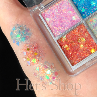 Hộp 4 Ô Nhũ Mắt Kim Tuyến Sequin Lấp Lánh Hạt To