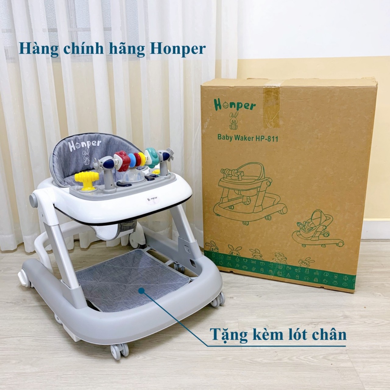 Xe tập đi xe chạy tròn Honper đa năng năng HP - 811 có nhạc đèn bàn nhạc làm, bàn ăn có chỉnh tốc độ tặng kèm miếng lót