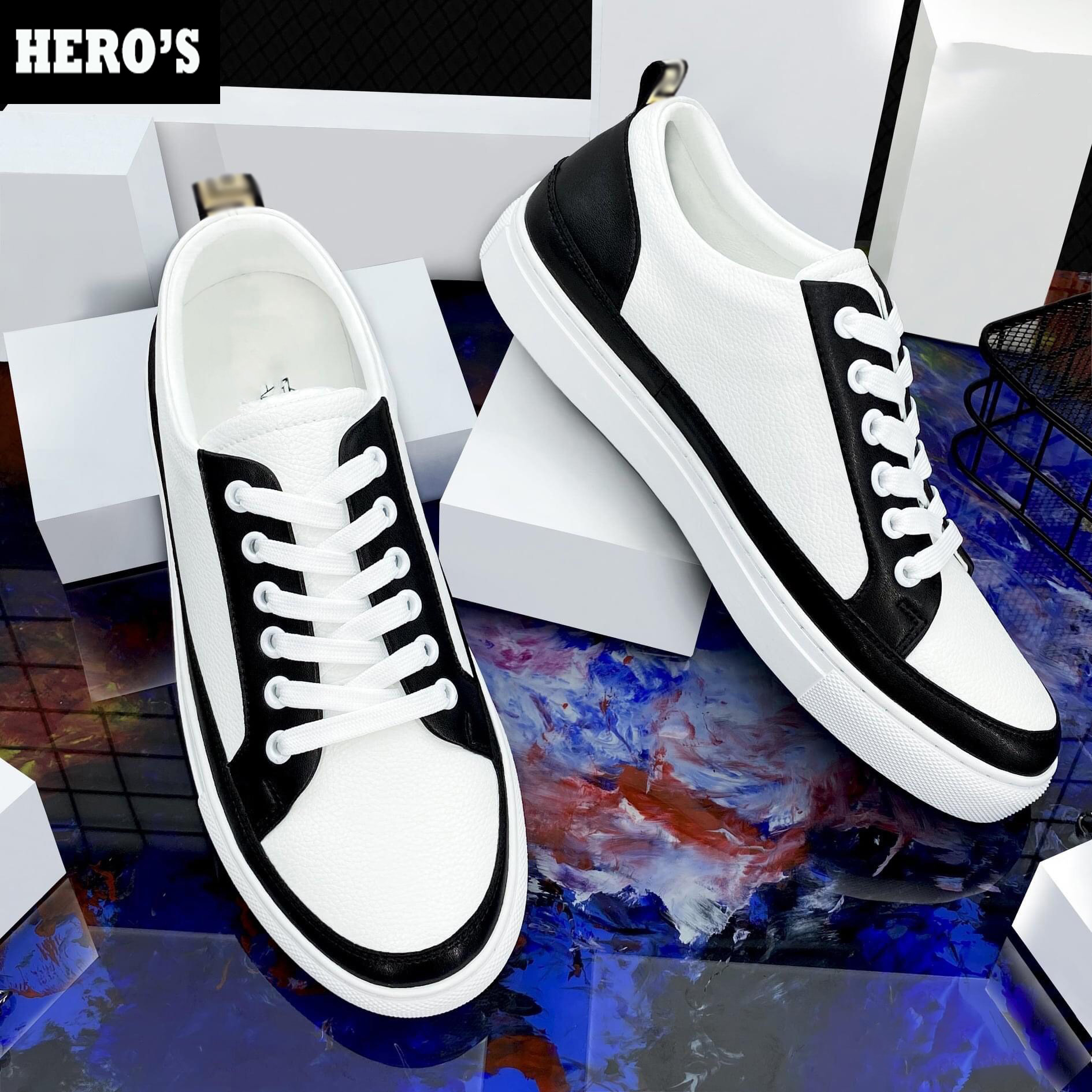 Giày nam thể thao sneaker HERO'S trắng đẹp bata cổ cao cho học sinh đi học đi làm cao cấp Mã TVD-1