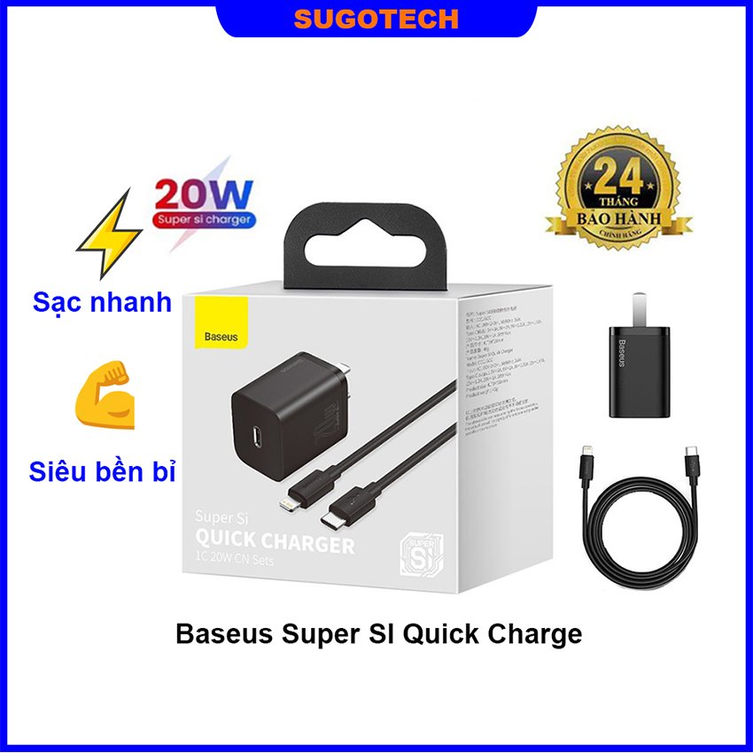 Sạc nhanh Iphone, bộ sạc nhanh Baseus PD 20W công nghệ Super Si cho Iphone - Sugotech
