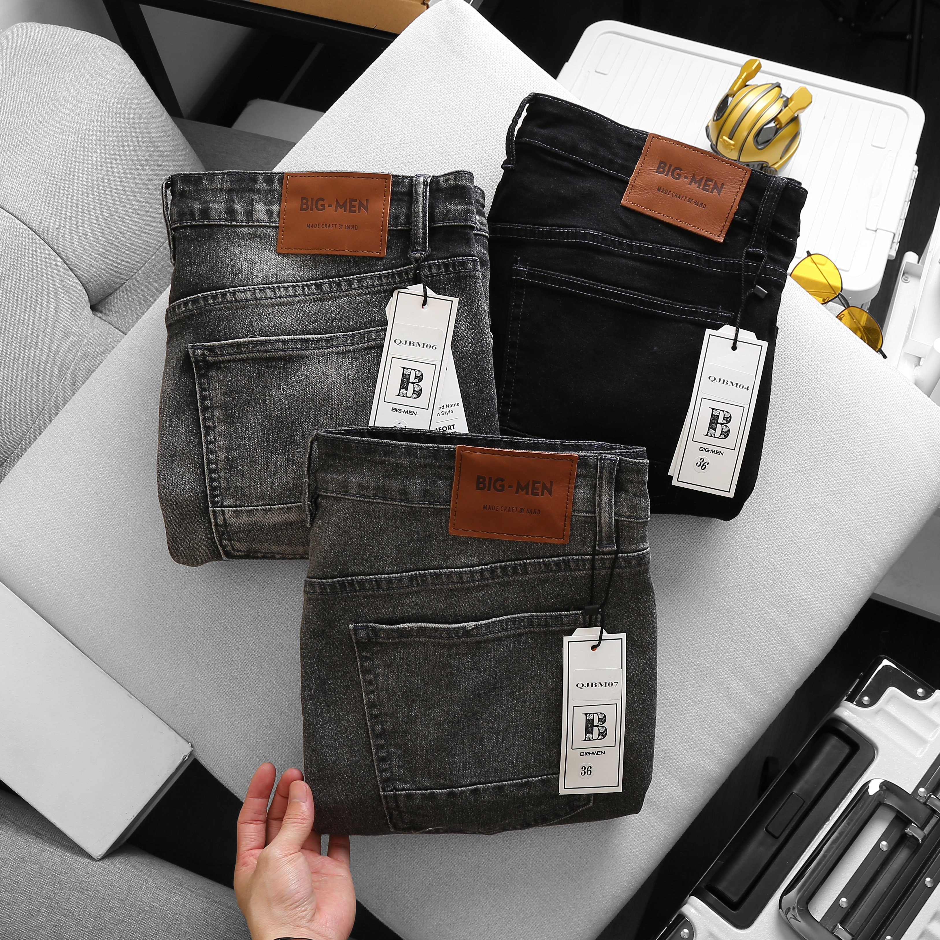 Quần short jean nam vải bền bigsize màu đen trơn rách wat 85 - 135kg