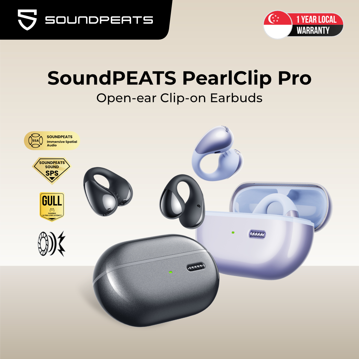 SoundPEATS PearlClip Pro, Open-ear Clip-on Earbuds, Dynamic EQ Spatial Audio