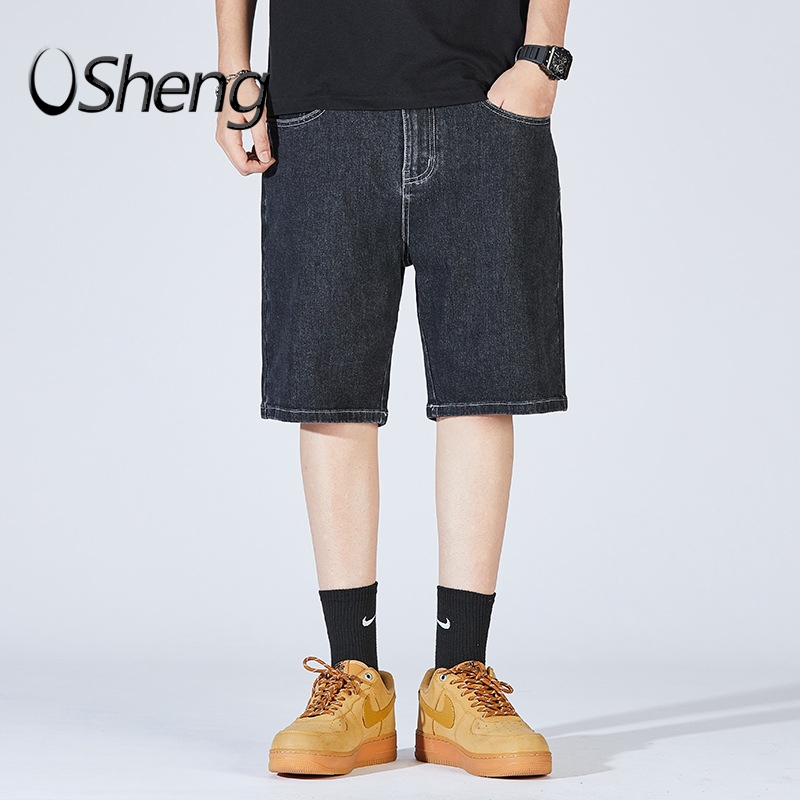 Vsheng Cỡ Lớn Quần Bò Short Người Đàn Ông Đau Khổ Cỡ Lỡn Seluar Jeans Lelaki (Màu Đen)