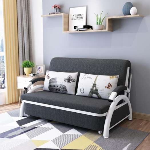 Có Video] Giường Đa Năng Nệm Cao Su Kiêm Ghế Sofa Giường 1m95 x 1m32 Khung Hợp Kim Thép Không Gỉ ( tặng kèm 2 gối trị giá 500k