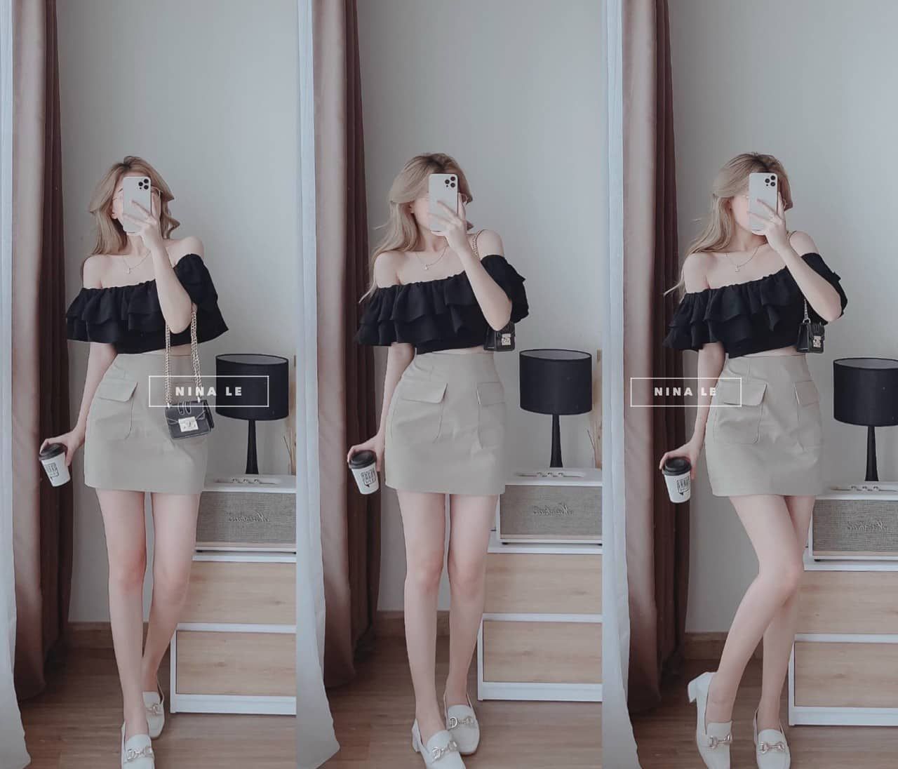 Set nữ Dx kiểu dáng trễ vai sang trọng tinh tế chất vải áo lụa váy tuyết mưa thời trang SUNI