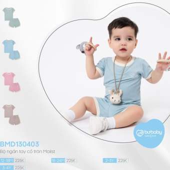 Bộ cộc tay cài vai Bu, Bu baby modal gỗ sồi 6m - 4y