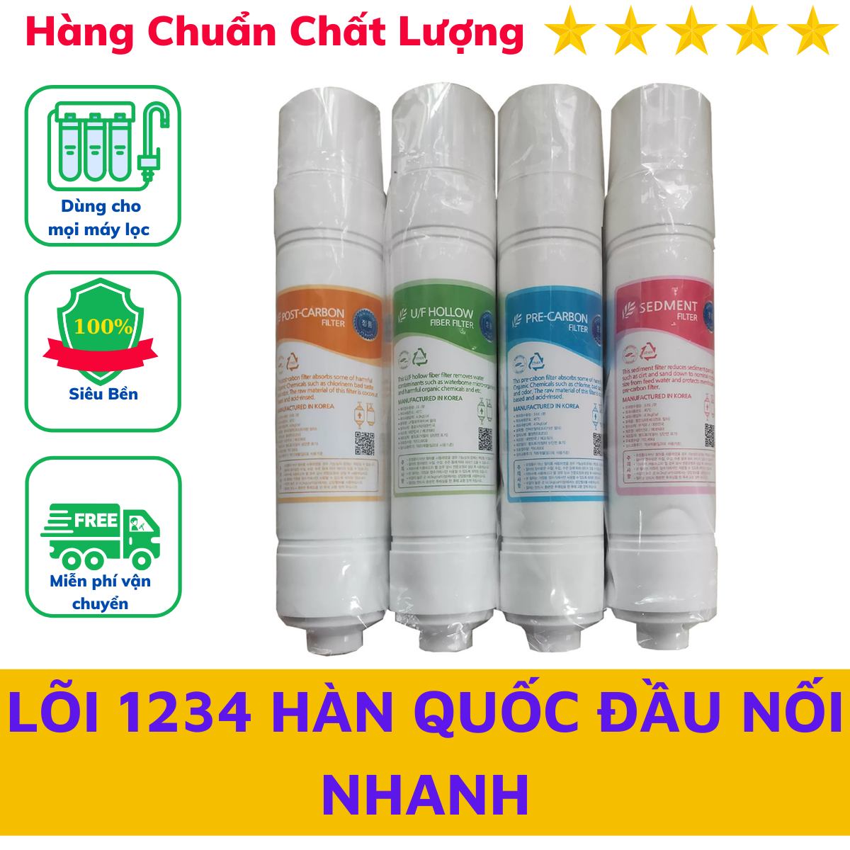 Bộ lõi lọc nước hàn quốc số 1234 màng uf cho máy korihome, kangaroo kg47, kg48,.