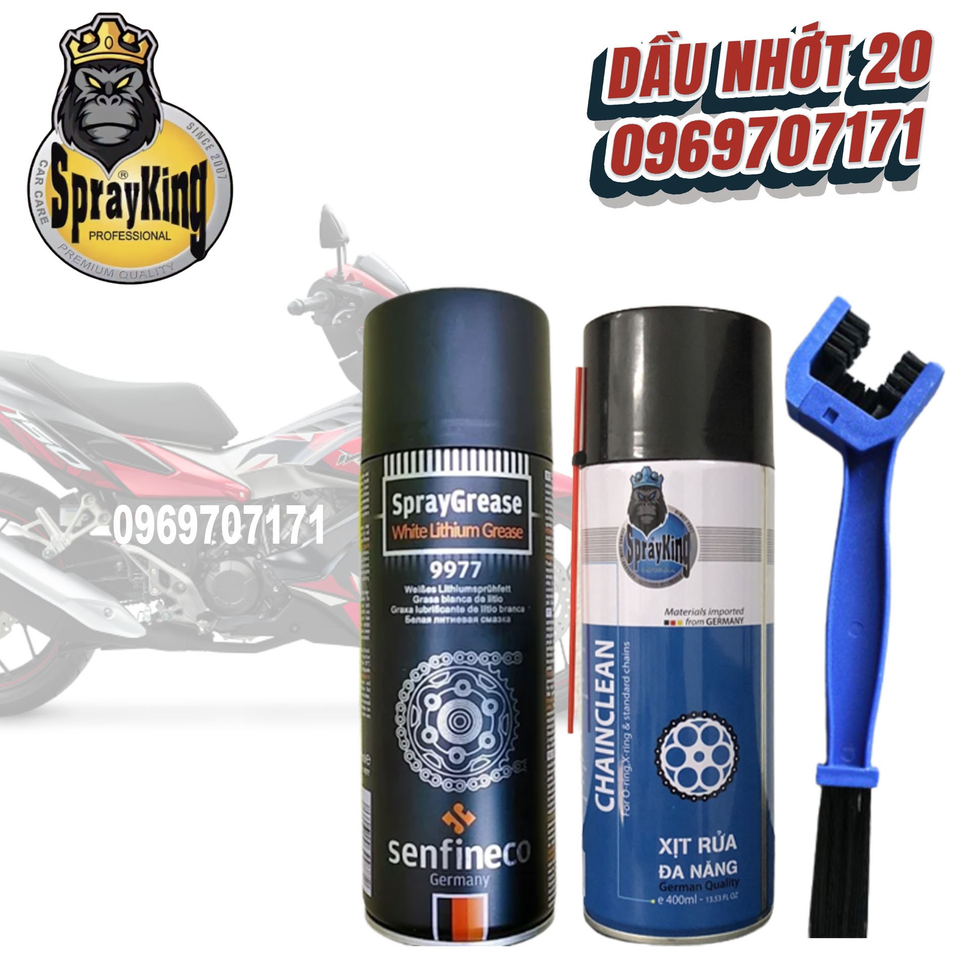 Combo dưỡng sên senfineco 9977 450ml + rửa sên sprayking + bàn chải 3d