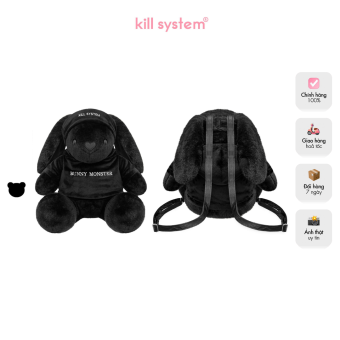 Balo gấu bông Kill System hình thỏ Bunny Monster màu đen dây quai da