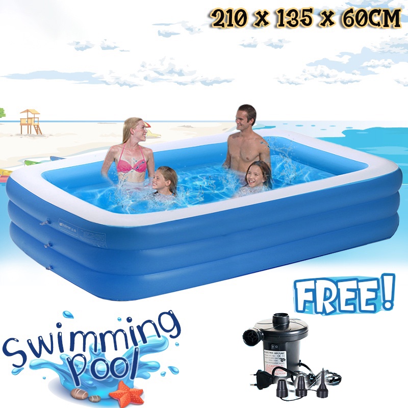 Swimming Pool Adult/Kids Inflatable Rectangular Pump Home Water Toys